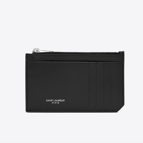 Saint Laurent Zip Card Case in black leather, purple logo, perfect condition! - Picture 15 of 17